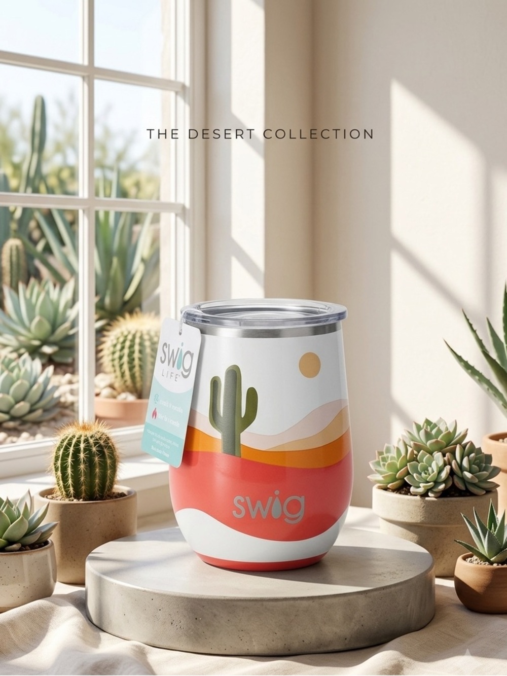 Swig Life Boho Desert 14 oz Insulated Stemless Cactus Tumbler - NWT